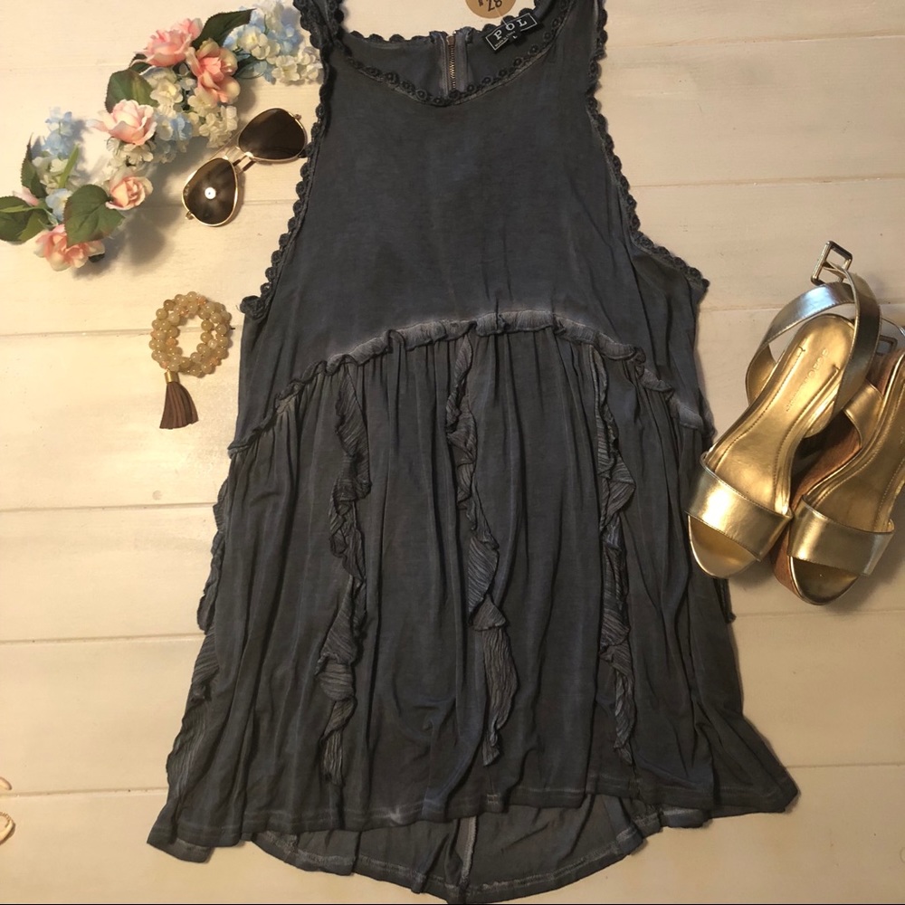 🌸 Denim Colored Ruffle tank tunic